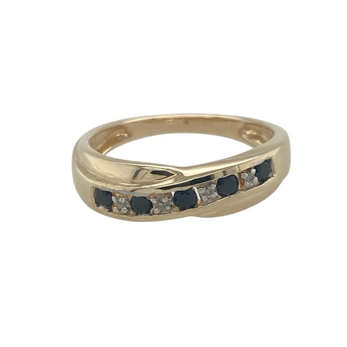 9ct Gold Diamond & Sapphire Set Crossover Band Ring