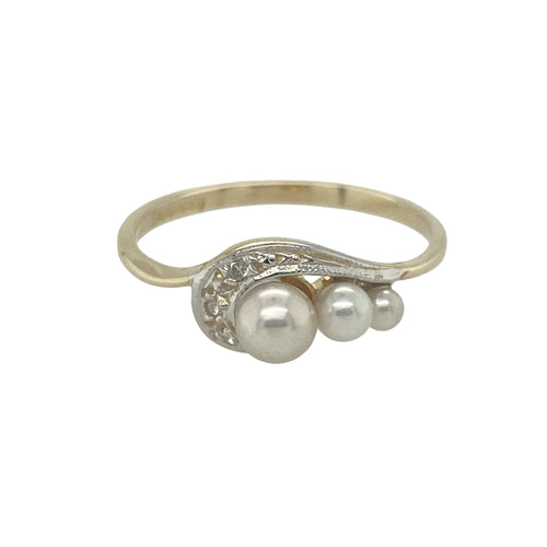 9ct Gold Diamond & Pearl Set Art Deco Style Ring