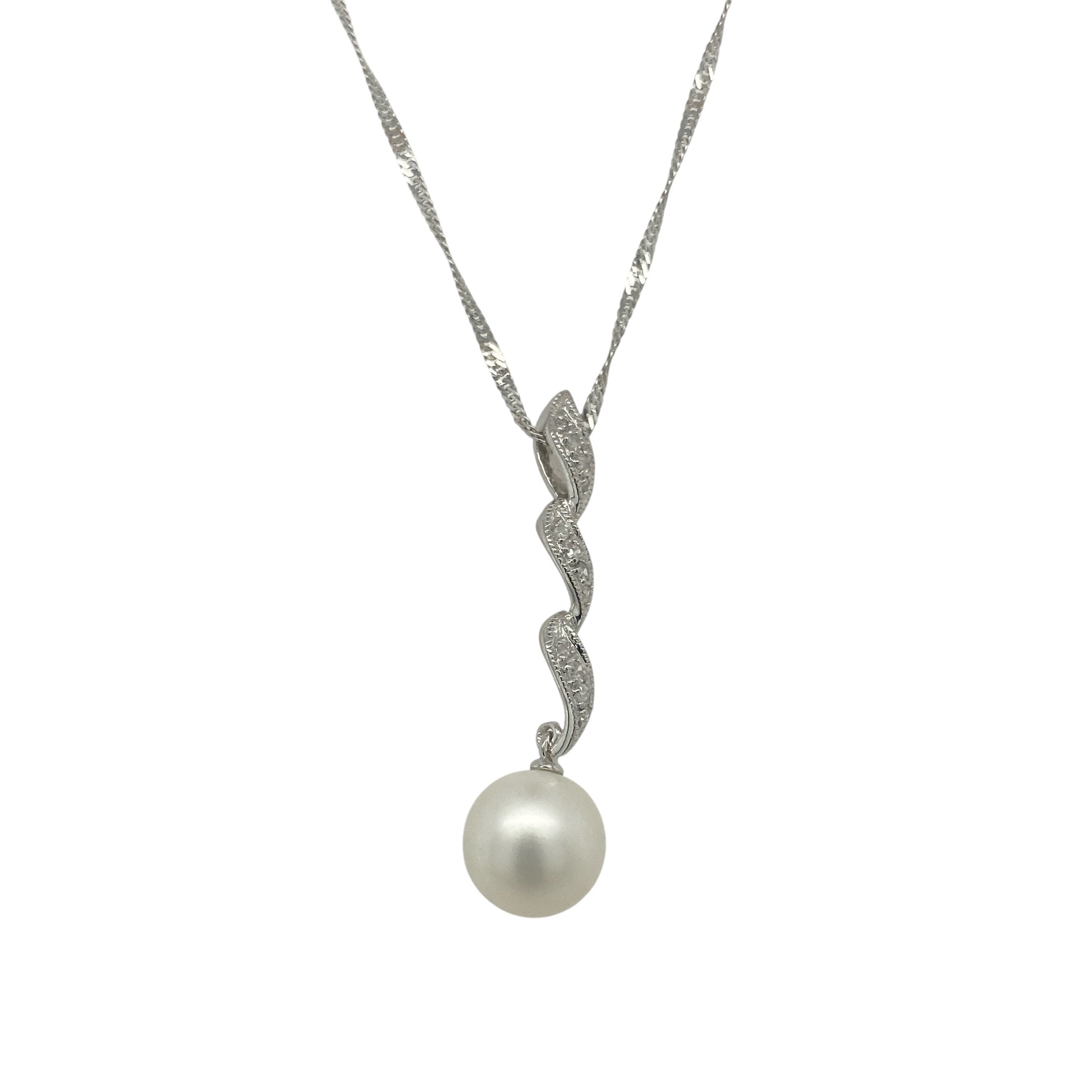 9ct White Gold Diamond & Pearl Set Twist 18" Necklace