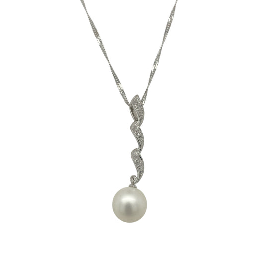9ct White Gold Diamond & Pearl Set Twist 18" Necklace