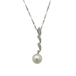 9ct White Gold Diamond & Pearl Set Twist 18" Necklace