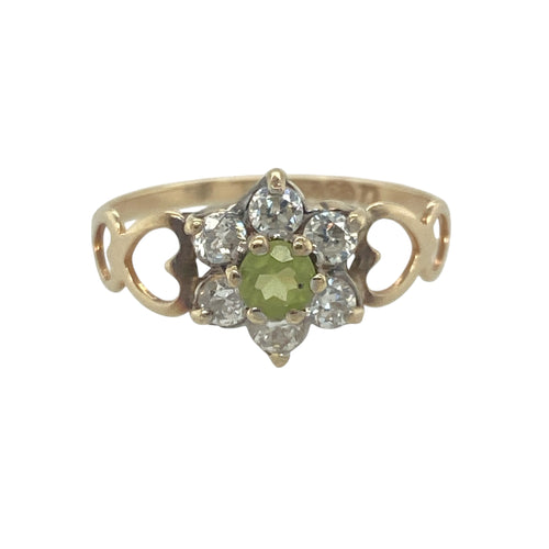 9ct Gold Peridot & Cubic Zirconia Set Flower Cluster Ring
