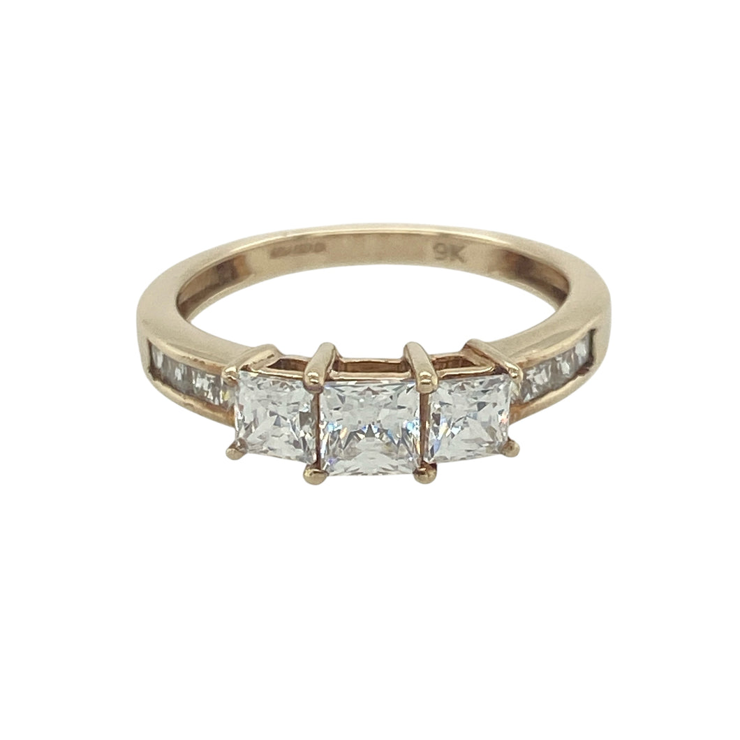 9ct Gold & Cubic Zirconia Set Trilogy Ring