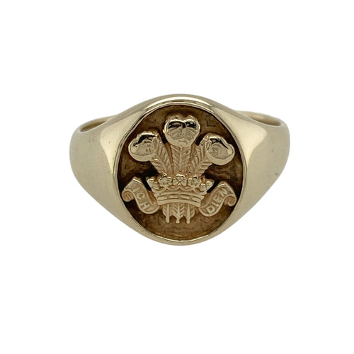 9ct Gold Welsh Three Feathers Oval Signet Ring
