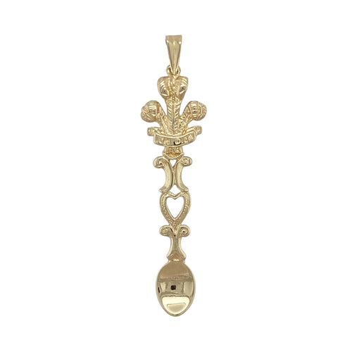 9ct Gold Welsh Three Feathers Heart Lovespoon Pendant