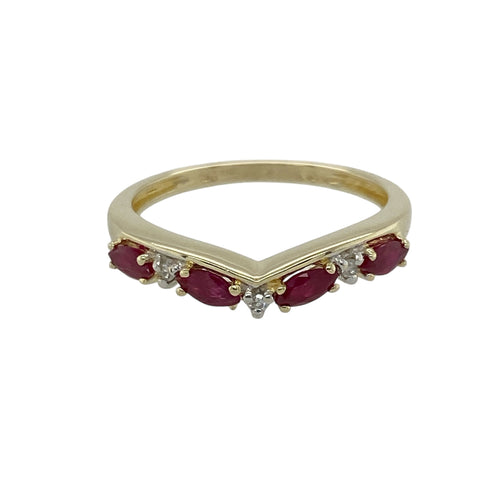 9ct Gold Diamond & Ruby Set Wishbone Ring