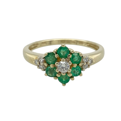 9ct Gold Diamond & Emerald Set Cluster Ring