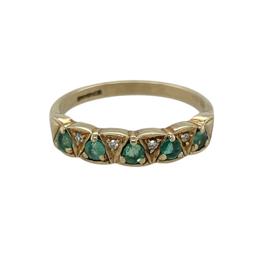 9ct Gold Diamond & Emerald Set Band Ring