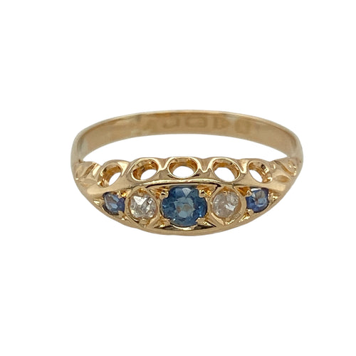 18ct Gold Diamond & Sapphire Set Vintage Style Ring