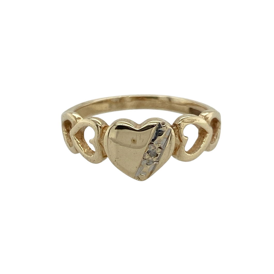 9ct Gold & Diamond Set Heart Signet Ring