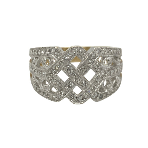 9ct Gold & Diamond Set Open Fancy Wide Band Ring