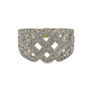 9ct Gold & Diamond Set Open Fancy Wide Band Ring