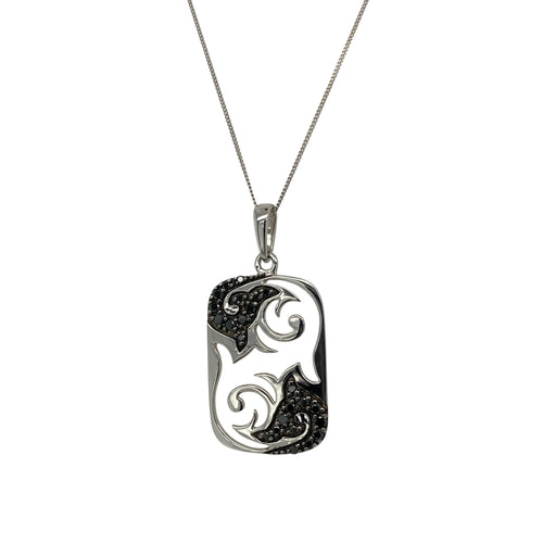 9ct White Gold & Diamond Set Cut Out Patterned Tag 18