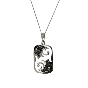 9ct White Gold & Diamond Set Cut Out Patterned Tag 18" Necklace