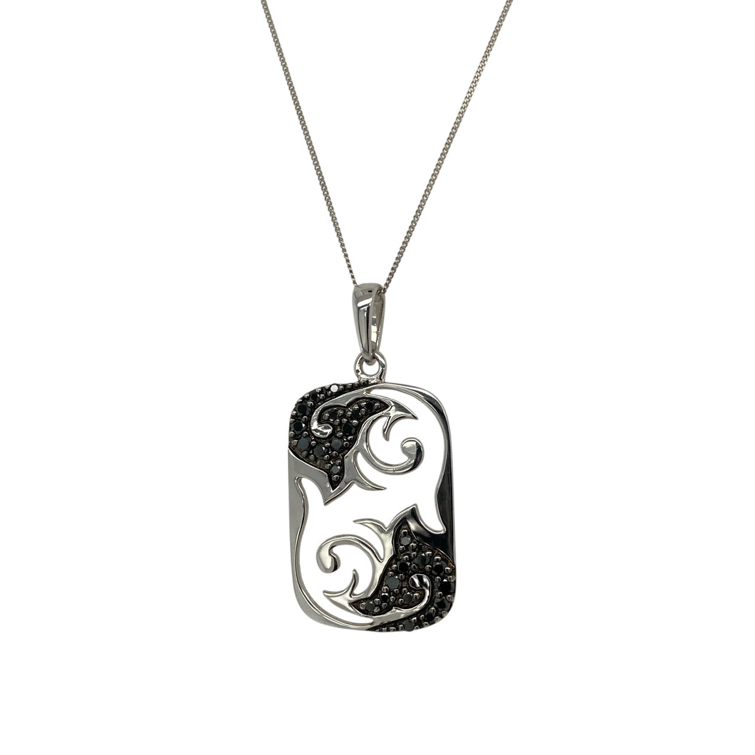 9ct White Gold & Diamond Set Cut Out Patterned Tag 18