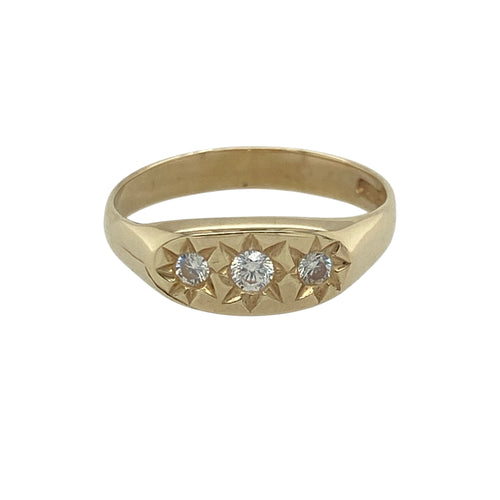 9ct Gold & Cubic Zirconia Set Trilogy Signet Ring