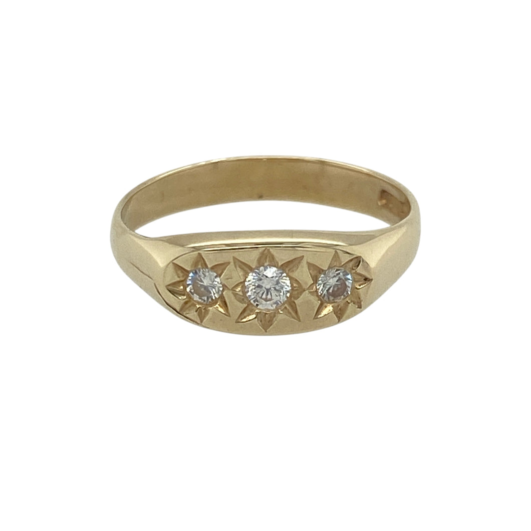 9ct Gold & Cubic Zirconia Set Trilogy Signet Ring
