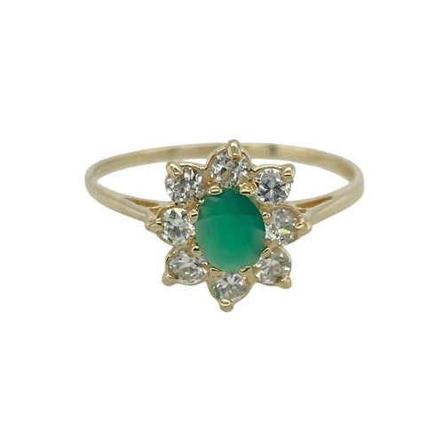 9ct Gold Green Stone & Cubic Zirconia Set Flower Cluster Ring