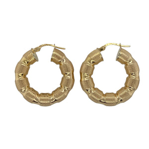 9ct Gold Textured Bubble Style Hoop Creole Earrings