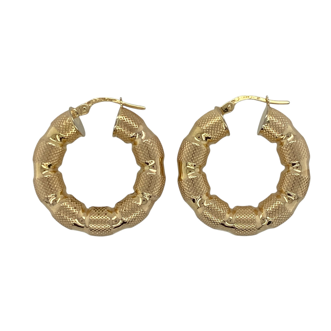 9ct Gold Textured Bubble Style Hoop Creole Earrings