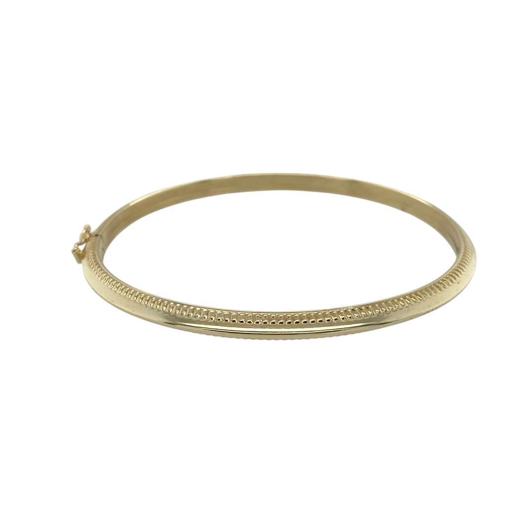 9ct Gold Oval Hinged Beaded Edge Bangle