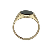 Load image into Gallery viewer, 9ct Gold &amp; Onyx Set Flower Patterned Oval Signet Ring
