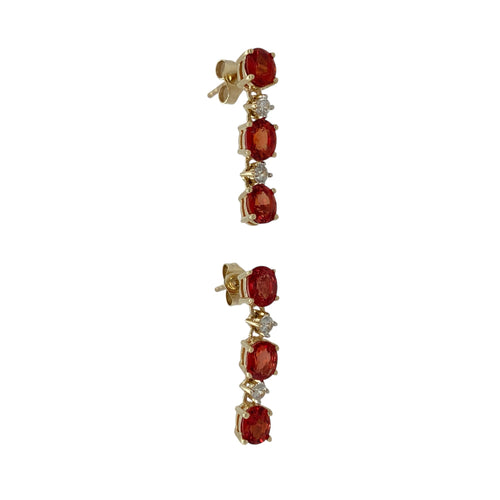 9ct Gold Orange Stone & Cubic Zirconia Set Drop Earrings