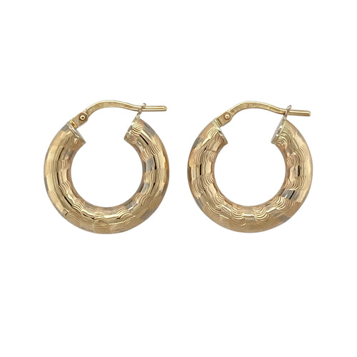 9ct Gold Stripe Patterned Hoop Creole Earrings