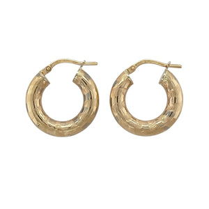 9ct Gold Stripe Patterned Hoop Creole Earrings