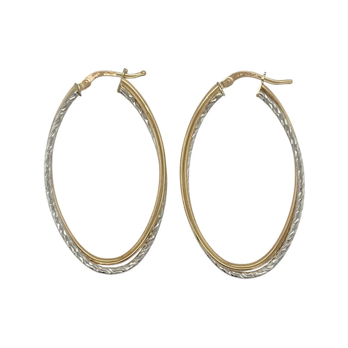 9ct Gold Oval Patterned Double Twist Creole Earrings