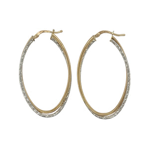 9ct Gold Oval Patterned Double Twist Creole Earrings