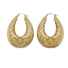 Load image into Gallery viewer, 9ct Gold Large Oval Patterned Creole Earrings
