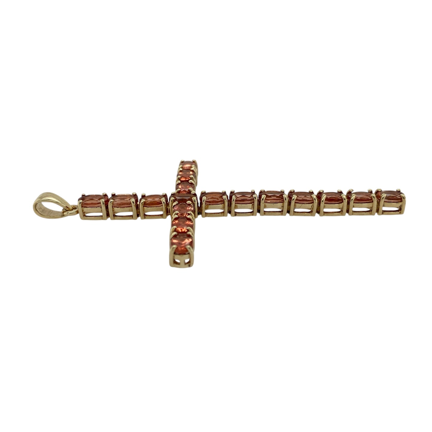 9ct Gold & Orange/Red Coloured Stone Set Cross Pendant