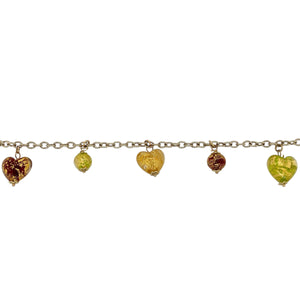 9ct Gold 7.5" Heart Drop Charm Bracelet