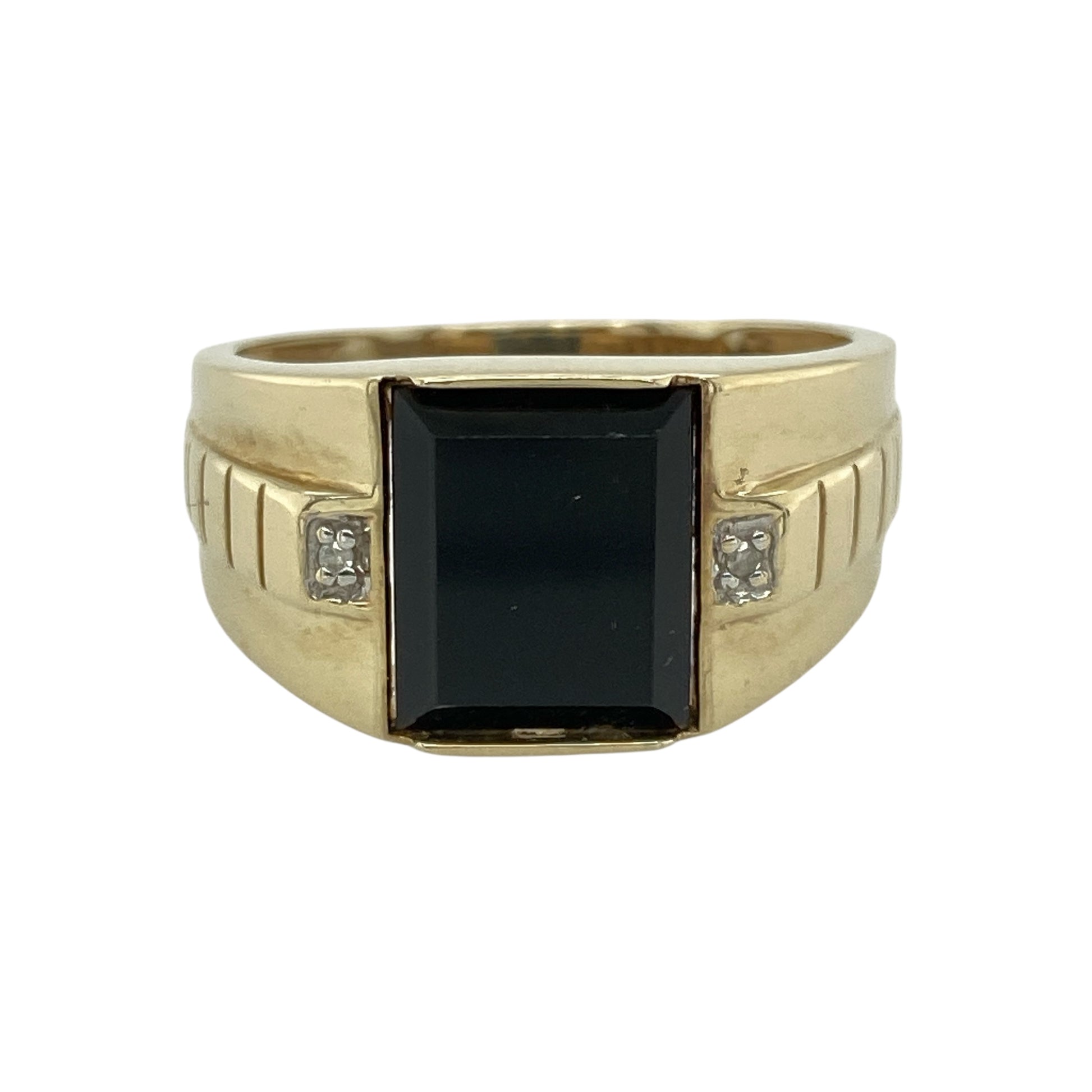 9ct Gold Diamond & Onyx Signet Ring