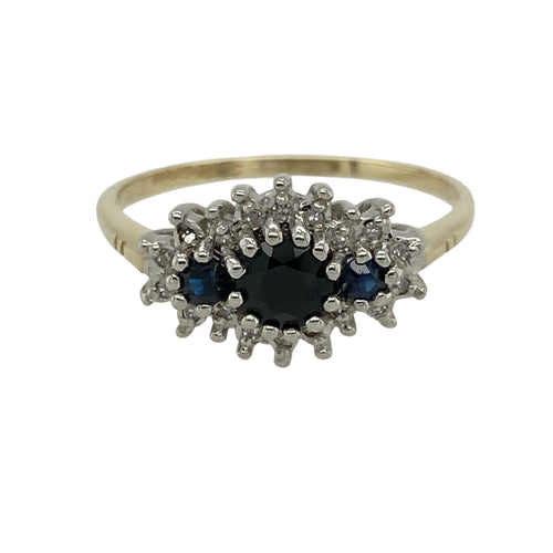 9ct Gold Diamond & Sapphire Set Cluster Ring