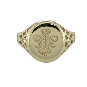 9ct Gold Three Feathers Oval Signet Ring