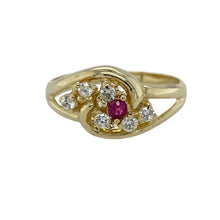 Load image into Gallery viewer, 14ct Gold Red Stone &amp; Cubic Zirconia Set Swirl Cluster Ring
