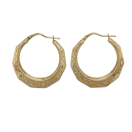 9ct Gold Patterned Hoop Creole Earrings