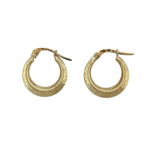 9ct Gold Patterned Hoop Creole Earrings
