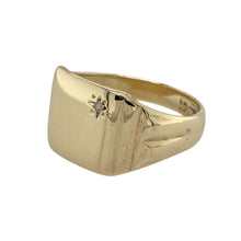 Load image into Gallery viewer, Bring bold style and refined sparkle to your jewellery collection with this pre-owned 9ct yellow gold diamond square signet ring—perfect for a confident statement with timeless appeal.

Design: The ring features an 11mm high square face set with a single diamond, combining clean lines with a touch of brilliance for a balanced and elegant look.
Material: Made from 9-carat yellow gold, the polished finish enhances the warm golden tone and the sparkle of the diamond.

