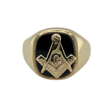 Load image into Gallery viewer, 9ct Gold &amp; Onyx Set Masonic Signet Ring
