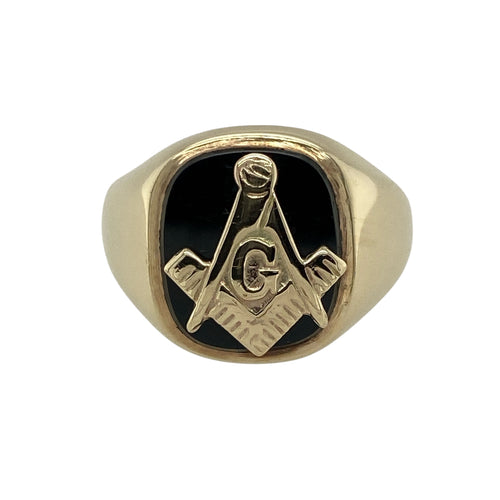 9ct Gold & Onyx Set Masonic Signet Ring