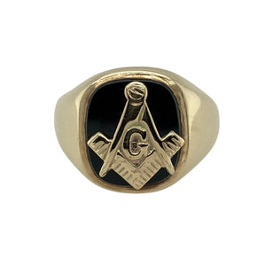 9ct Gold & Onyx Set Masonic Signet Ring