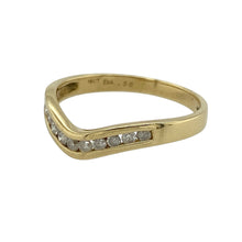 Load image into Gallery viewer, Bring graceful elegance and subtle sparkle to your collection with this pre-owned 18ct yellow gold diamond wishbone ring—perfect for wearing alone, stacking with other bands, or pairing with an engagement ring for a refined finish.

Design: The ring features a gently curved wishbone shape at the front, adorned with a single diamond that adds a delicate shimmer to the sleek design.

