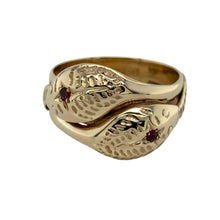 Load image into Gallery viewer, 9ct Gold &amp; Garnet Set Double Head Snake Ring
