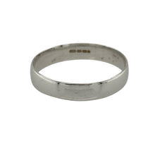 Load image into Gallery viewer, Bring sleek elegance and timeless appeal to your collection with this pre-owned 9ct white gold wedding band ring—perfect for marking a special occasion or adding a classic touch to your everyday style.

Design: The ring features a 4mm wide band with a smooth, polished finish for a clean and versatile look.
Material: Made from 9-carat white gold, the bright tone and lustrous surface offer a modern twist on a traditional design.

