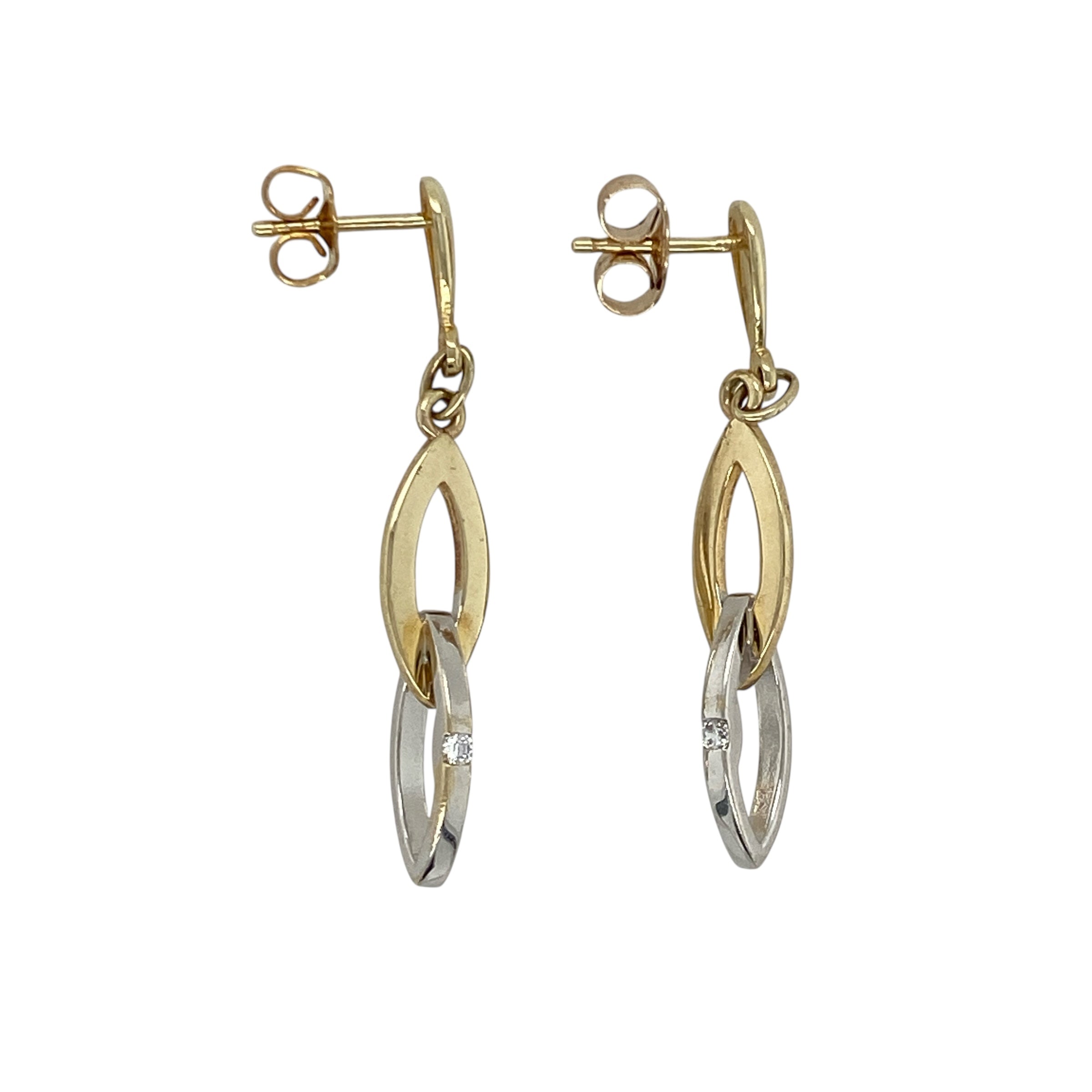 9ct Gold & Cubic Zirconia Set Two Interlocking Oval Loop Drop Earrings ...