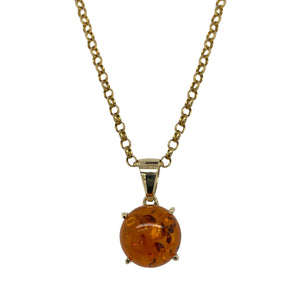 9ct Gold & Amber Round 18" Necklace