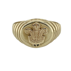 9ct Gold Three Feathers Oval Signet Ring